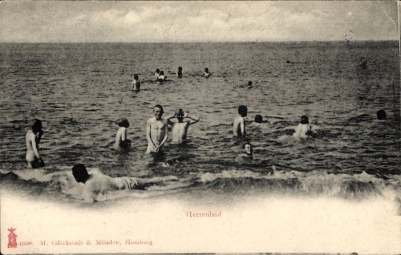Ak Nordseebad Wangerooge, Badegäste im Herrenbad