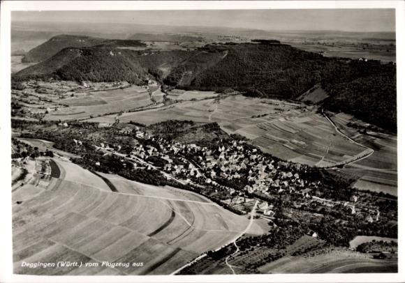 Postcard Deggingen in Württemberg, aerial photograph