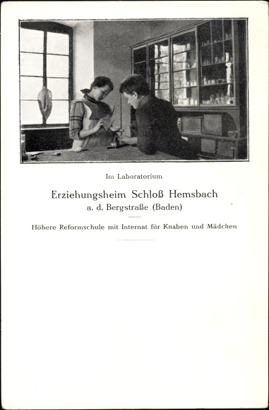 Ak Hemsbach an der Bergstraße, Erziehungsheim im Schloss, Höhere Reformschule, Im Laboratorium