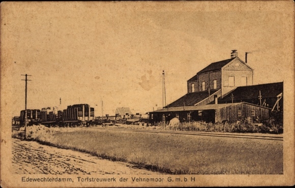 Postcard Edewechterdamm Friesoythe in the Oldenburger Münsterland, peat spreading plant, Vehnemoor GmbH