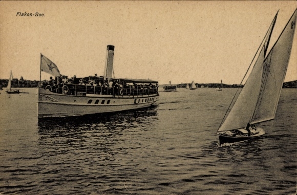 Ak Woltersdorf bei Berlin, Woltersdorfer Schleuse, Flakensee, Dampfer, Segelboote