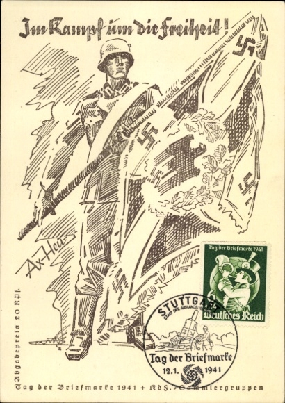 Artist Postcard Axster Heudtlaß, In the fight for freedom, Stamp Day 1941, KdF