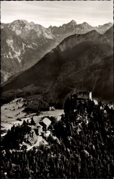 Ak Pfronten im Allgäu Bayern, Burg Falkenstein, Burg-Gaststätte, Fliegeraufnahme