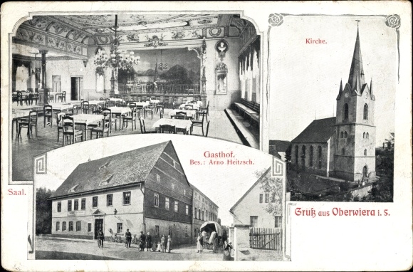 Postcard Oberwiera in Saxony, church, inn, hall