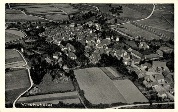 Postcard Wohra in Hesse, aerial photograph