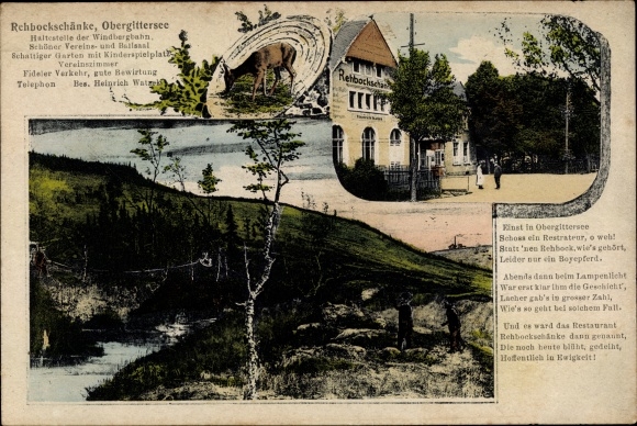 Postcard Dresden Südgittersee, Obergittersee, Rehbockschänke, poem