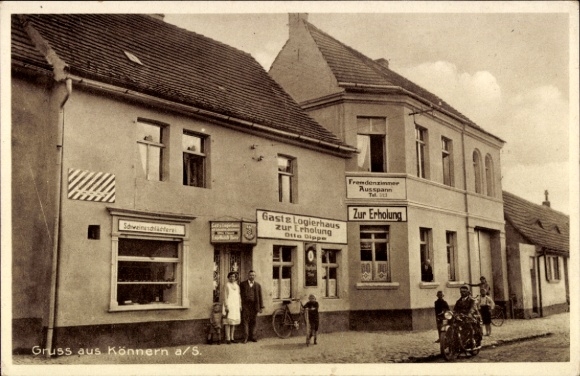 Ak Könnern in de Salzlandkreis, pension voor ontspanning, restaurant, slagerij, eigenaar Otto Dippe