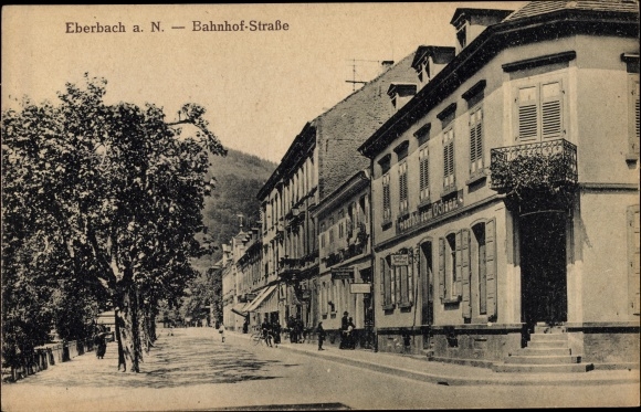Postcard Eberbach am Neckar, Bahnhofstrasse, Inn zum Oxen