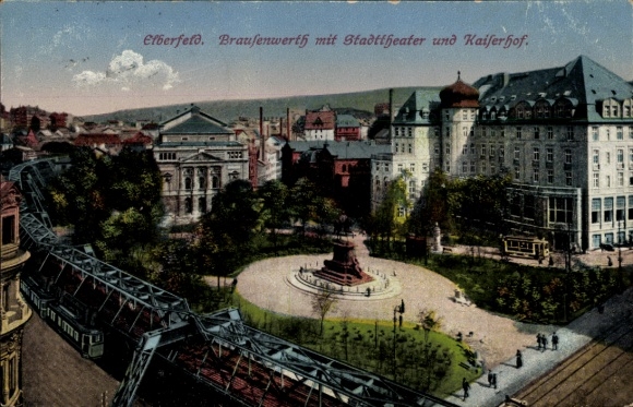Postcard Elberfeld Wuppertal, Brewery, City Theater, Kaiserhof