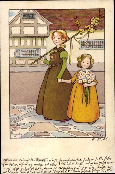 Artist PC Sowerby, M., Twee meisjes met bloemen