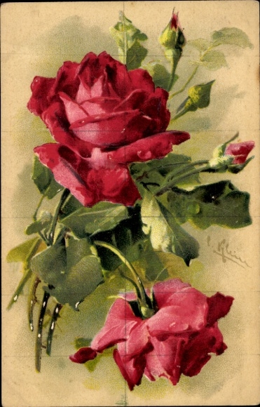 Embossing Artist Chromo-Litho Klein, C., Roses, Buds