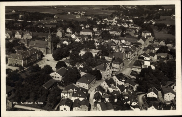 Postcard Simbach am Inn Lower Bavaria, aerial view of the city