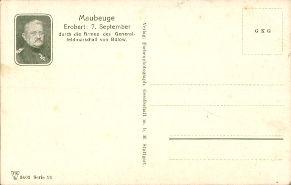 Artist Postcard Maubeuge Nord, battle, military balloon, army of Field Marshal von Bülow