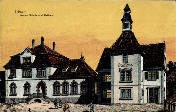 Ak Erbach an der Donau Württemberg, Schule, Rathaus