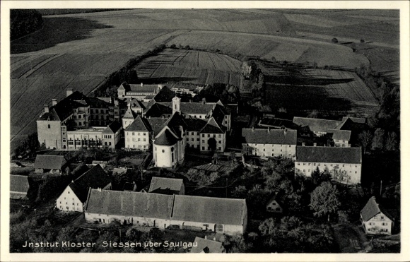 Postcard Sießen Saulgau Allmannsweiler, Institute Kloster Siessen, aerial photograph