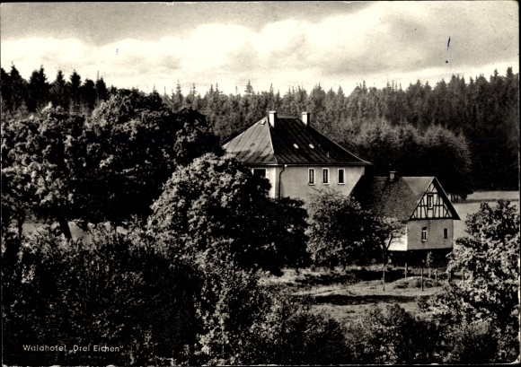 Postcard Stahlhofen am Wiesensee in the Westerwald, Hotel Drei Eichen, forest, Harschbacher Feld