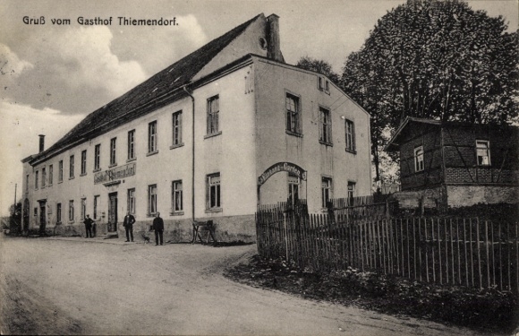 Postcard Thiemendorf Waldhufen Saxony, Gasthof Street, People, Nature