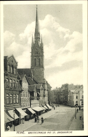 Postcard Peine in Lower Saxony, Peine. Breitestr. with St. Jakobikirche