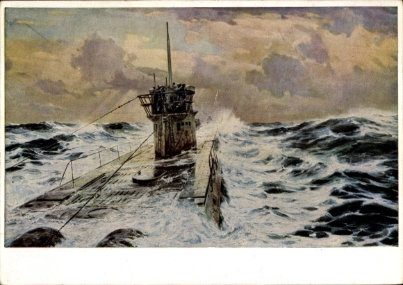 Artysta KP Bergen, Claus, niemiecki U-Boot, typ VII, w strefie walk na Atlantyku, Kriegsmarine, HDK 173