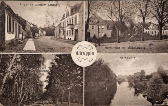 Postcard Altruppin Neuruppin in Brandenburg, pharmacy, Rhinpartie, Friedrich-Wilhelm-Strasse