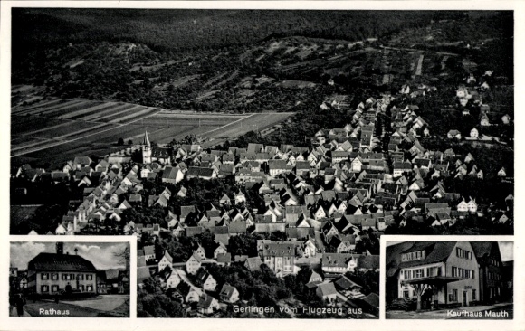 Ak Gerlingen Wenden in Sauerland, luchtfoto van het stadhuis, warenhuis Mauth