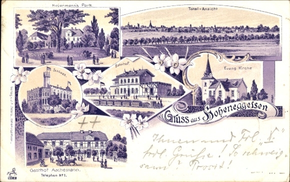 Chromo-Litho Hoheneggelsen Söhlde in Lower Saxony, Hoyermann's Park, Ev. Church, Train Station