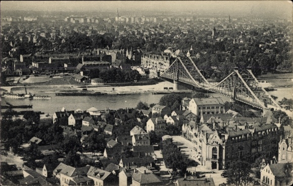 Ak Dresden Loschwitz, panorama met Blasewitz, brug