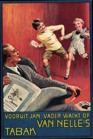 Artist PC Van Nelle's Tabak, City Baai, advertising, children, father with newspaper