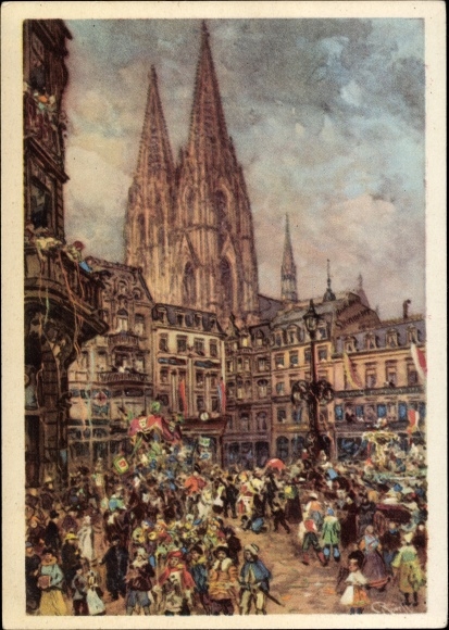 KP artysta pocztówka Köln am Rhein, karnawał, parada, katedra