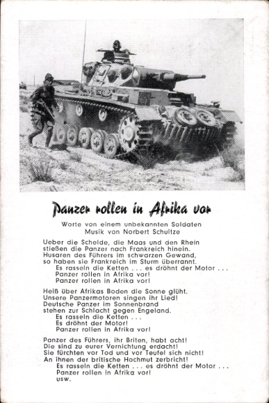 Song Postcard Tanks roll forward in Africa, Norbert Schultze, Wehrmacht