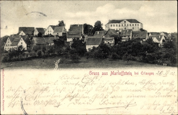 Ak Marloffstein in Midden-Franken, oude huizen met uitzicht op het kasteel
