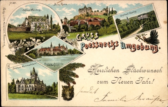 Litho Ranis in Thüringen, Schlösser Wernburg, Hummelshain, fröhliche Wiederkunft, Oppurg, Burg Ranis