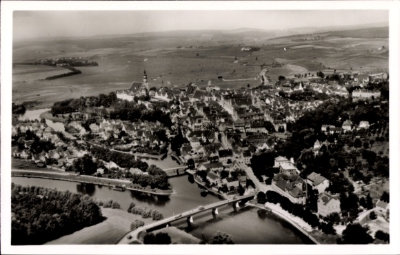 Postcard Donauwörth in Swabia Bavaria, aerial view, city view, landscape, river