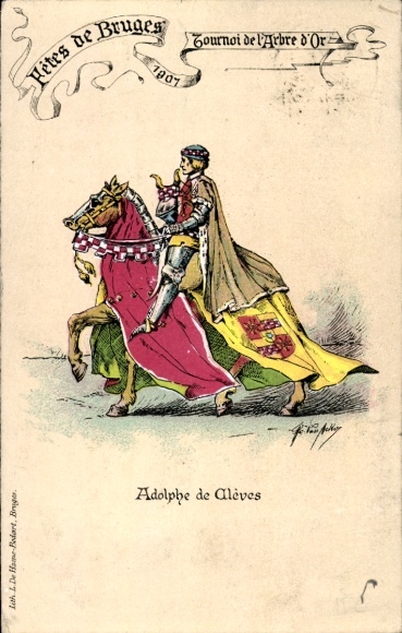 Künstler Litho Bruges Brügge Westflandern, Festes 1907, Tournoi d'Arbre d'Or, Adolphe d'Alèves