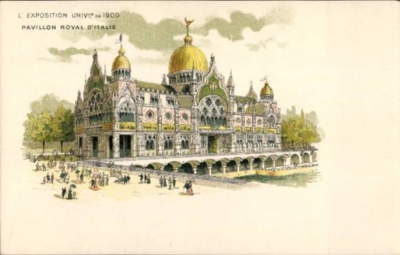 Litho Paris, Weltausstellung 1900, Pavillon Royal d'Italie