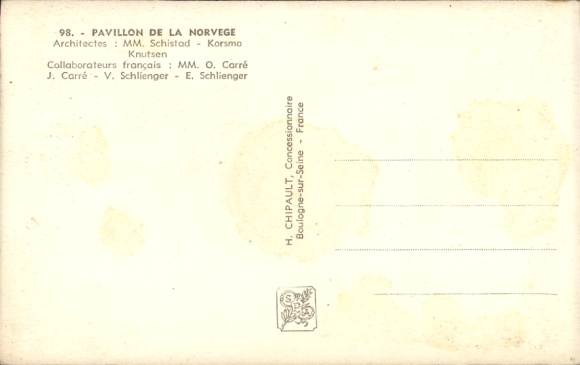 Postcard Paris, Exposition Internationale 1937, Pavilion of Norway