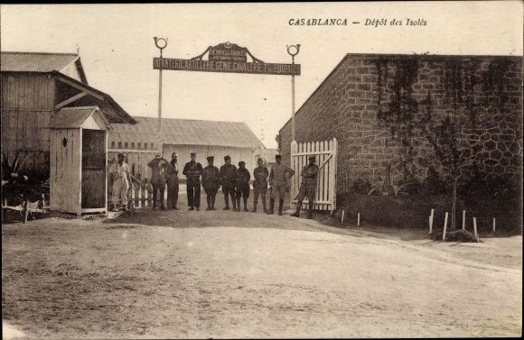 Postcard Casablanca Morocco, Dépôt des Isolés, military facility, entrance