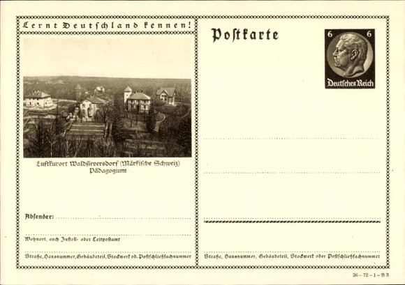Postwaardekaart briefkaart Waldsieversdorf Märkische Schweiz, pedagogie