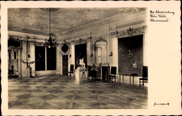 Postcard Schwarzburg in Thuringia, ancestral hall, furnishings, elegant rooms, artistic walls, wooden floors