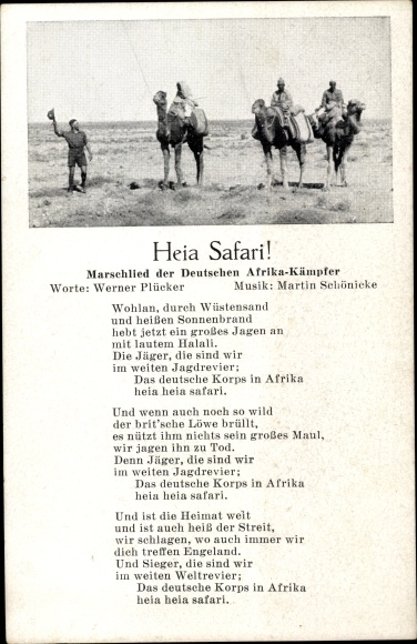 Song Postcard Heia Safari, Marching Song of the German Africa Fighters, Afrikakorps, W. Plücker, M. Schönicke