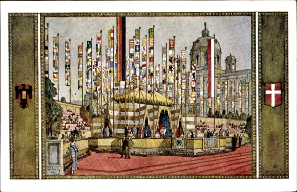 Coat of arms artist Postcard Schüle, Vienna I Innere Stadt, festival tent at Burgring, 10th German Singers' Federation Festival