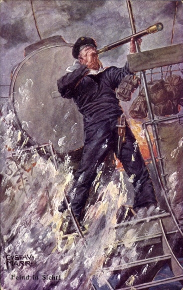 Künstler Ak Marr, Gustav, Feind in Sicht, Seemann mit Fernglas, KuK Kriegsmarine