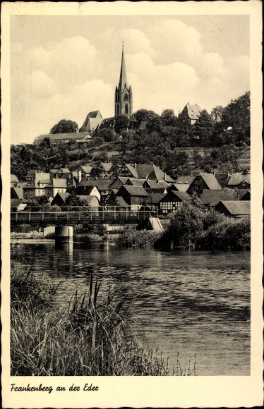 Postcard Frankenberg an der Eder Hessen, panorama with river and bridge, church