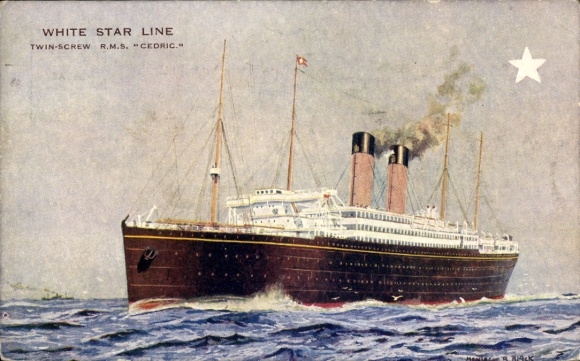 Künstler Ak Dampfer RMS Cedric, White Star Line