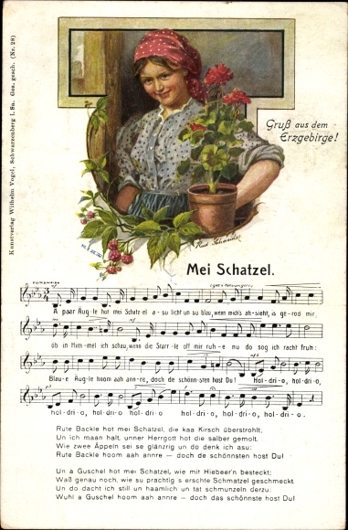 Song artists Postcard Schneider, Rud., Mei Schatzel, Wilhelm Vogel, Erzgebirge