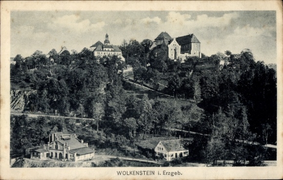 Ak Wolkenstein im Erzgebirge, Ansicht von Wolkenstein, Burgen und Bäume, Landschaft