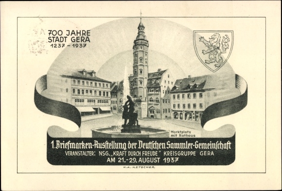 PC Gera in Thuringia, 1st stamp exhibition of the German Collectors Association in 1937