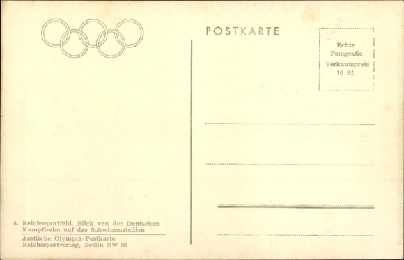 Postcard Berlin Charlottenburg Westend, Reichssportfeld, view from Deutsche Kampfbahn to swimming stadium