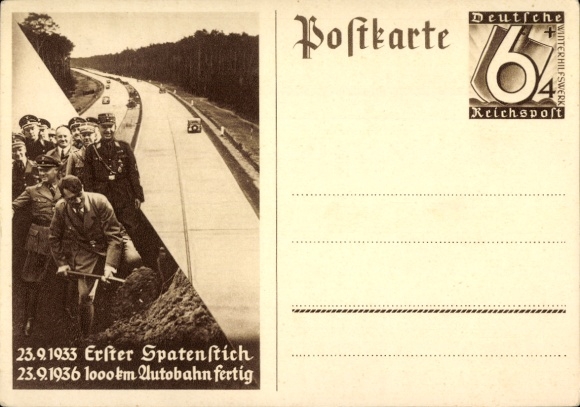 Ganzsachen Ak Adolf Hitler, Bau der Reichs-Autobahn, Erster Spatenstich 23.9.1933