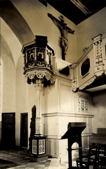 Postcard Crottendorf in the Ore Mountains, church, pulpit